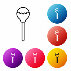 Black line Lollipop icon isolated on white background. Food, delicious symbol. Set icons colorful circle buttons. Vector
