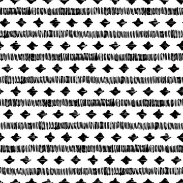 Seamless black and white geometric pattern. Simple striped ink background. Print for textiles, packaging, pillows, home decor. Vector illustration