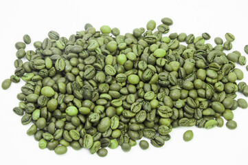 green coffee beans. concept of weight loss methods. raw coffee seeds
