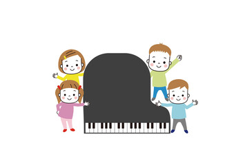 ピアノを囲む4人の子どもたち　グランドピアノ