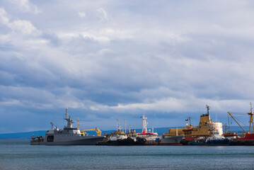Fototapeta premium Port at Punta Arenas, Magallanes and Antartica Chilena Region, Chilean Patagonia, Chile, South America