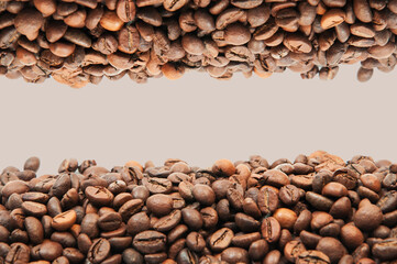 coffee on a light background close-up. concept of making coffee. roasted coffee beans