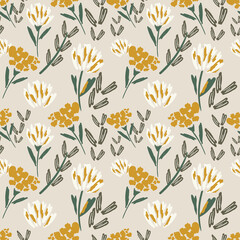 Fototapeta na wymiar Pretty painted flowers. Scribble trendy background. Will be fine for textile or book covers, manufacturing, wallpapers, print, gift wrap and scrapbooking.