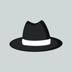 Black gentleman hat on gray background. Isolated man's hat. Vector illustration
