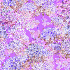 Fototapeta na wymiar Abstract floral seamless print drawn lovely hydrangea bouquets