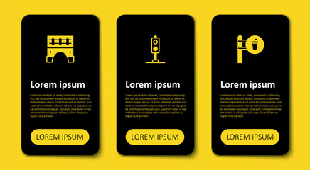 Set Cafe and restaurant location, Train traffic light and Bridge for train. Business infographic template. Vector