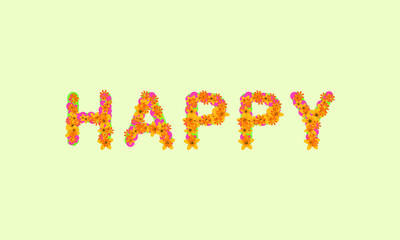 happy text with flower abstract vector logo template