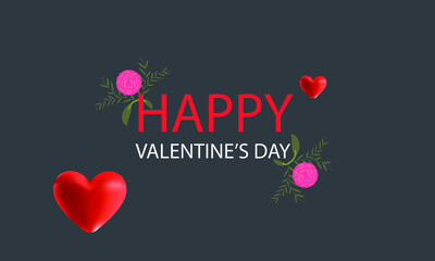 happy valentine's day text with heart and flower abstract vector logo template