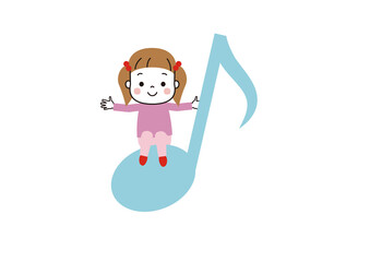 八分音符に腰かけている笑顔の女の子
