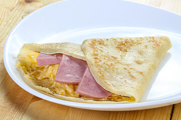 Pancake with ham and cheese