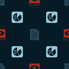 Set Personal information collection, File document and Market analysis on seamless pattern. Vector