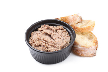 Baguette slices and pate isolated on white background