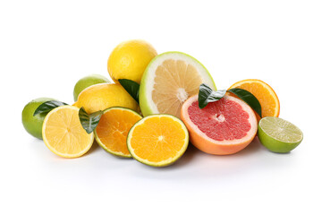 Heap of citrus fruits isolated on white background