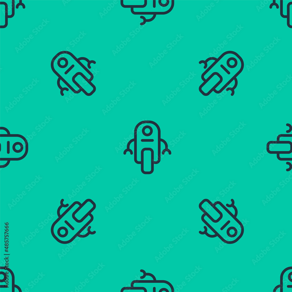 Poster blue line robot icon isolated seamless pattern on green background. artificial intelligence, machine