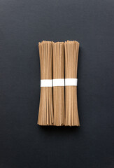 Uncooked soba noodles. Japanese food. Vegetarian food. Asian cuisine.