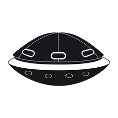 UFO icon, spacecraft of alien. Vector flat black color style