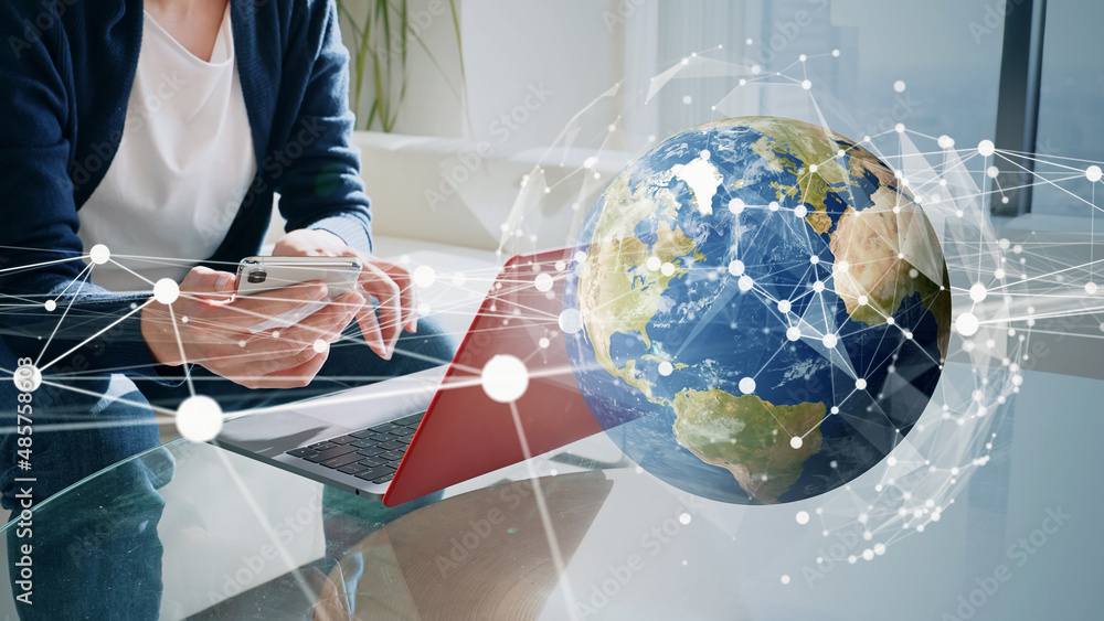 Poster Global communication network concept. Digital transformation.
