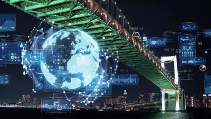 Global communication network concept. Worldwide business. IoT (Internet of Things) concept.