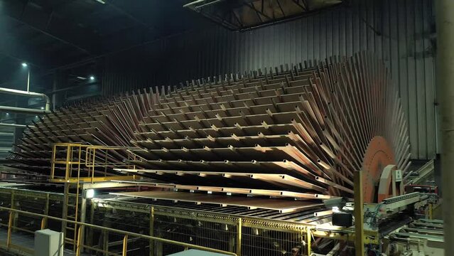 Equipment for production of chipboard and MDF at a woodworking factory