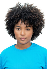 Passport photo of serious african american young adult woman