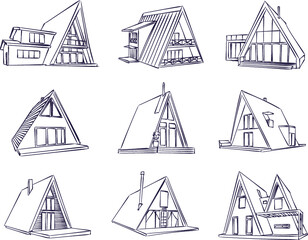 vector sketch of wooden a-frame houses