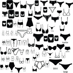 set of vector undergarmants icon logo line art illustration design, man and woman underwear pants logo design