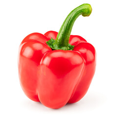 one red sweet bell pepper isolated on white background. clipping path