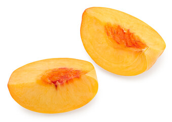Piece of nectarine isolated on white background. clipping path