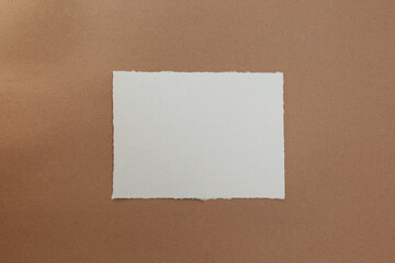 Blank watercolor paper mockup on table against craft paper background 