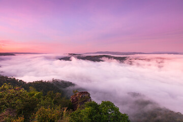 Phu-E-Lerd, Landscape sea of mist on the mountain border of Thailand and Laos, Loei province  Thailand.