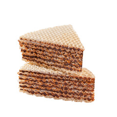 Slices of waffle cake with caramelized milk dulce de leche isolated on white