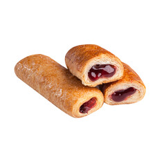 Puff pastries filled with berry jam isolated on white