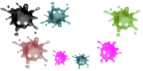 The work is done in watercolor on paper using the traditional technique. A blot of spilled paint. Done on paper using the traditional watercolor technique.