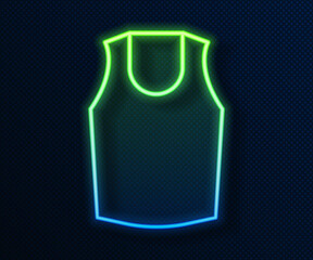 Glowing neon line Undershirt icon isolated on blue background. Vector