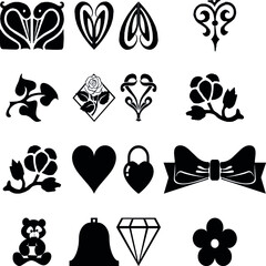 black and white icons set