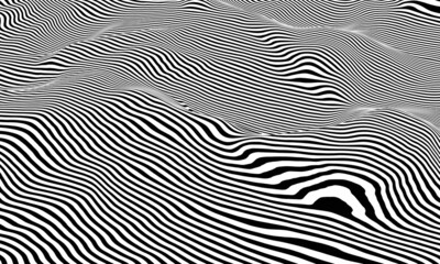 3D Black and white abstract background. Stripped lines.