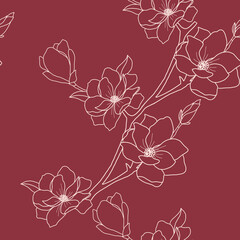 Hand drawn pattern with magnolia. Procraete illustration for print on fabric, wrapping paper, scrapbooking.