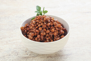 Boiled lentil in the bowl