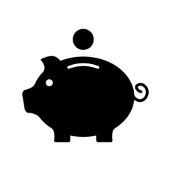 Black piggy bank icon. Piggy bank icon, black. Vector illustration. Piggy bank for saving money. Piggy bank for coin. Saving money.