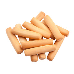Pile of crispy breadsticks isolated on white background