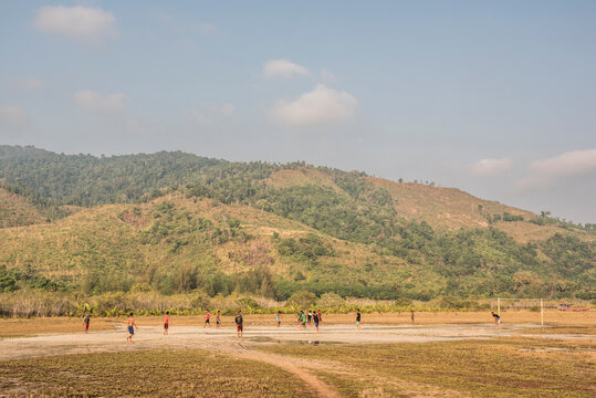 Football match at Tizit Beach, Dawei Peninsula, Tanintharyi Region, Myanmar (Burma)