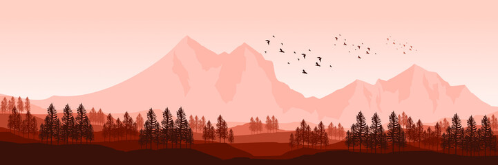 mountain landscape flat design vector illustration good for wallpaper, backdrop, background, web banner, and design template