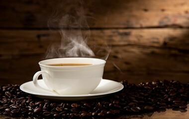 cup of coffee with beans
