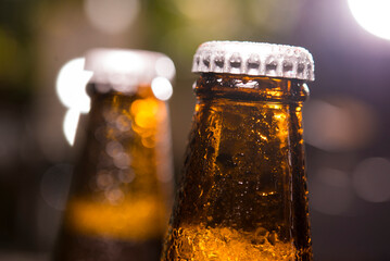 closeup top part of beer bottle