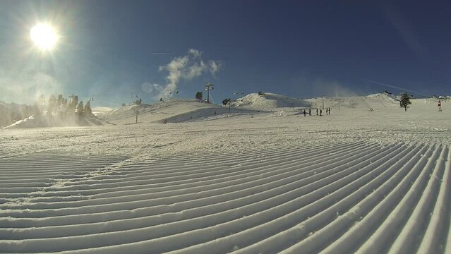 Snowboarding in mountains. Extreme carving.