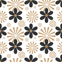 cute seamless pattern of black flowers on white background.