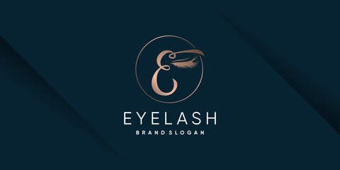 Eyelash logo with letter E style Premium Vector