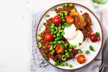 Chickpea pancakes. Vegetarian healthy lunch