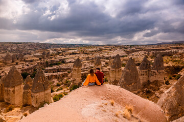 Young couple on hill in Cappadocia
