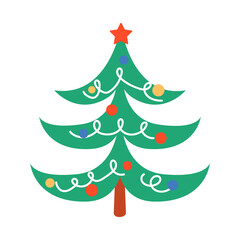 Christmas tree on a white background. Vector illustration.
